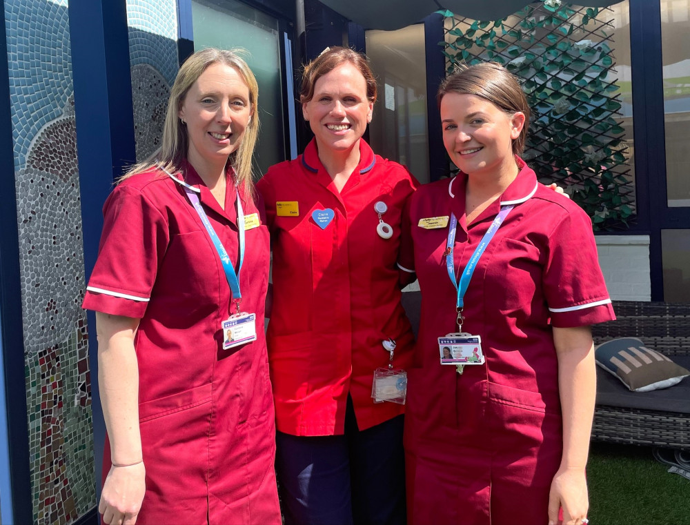 Paediatric nurses Corrinne Melian (left) and Jasmin Bowen (right), who are taking part in the walk, with matron Claire Murphy (centre). (Photo: Kingston Hospital)