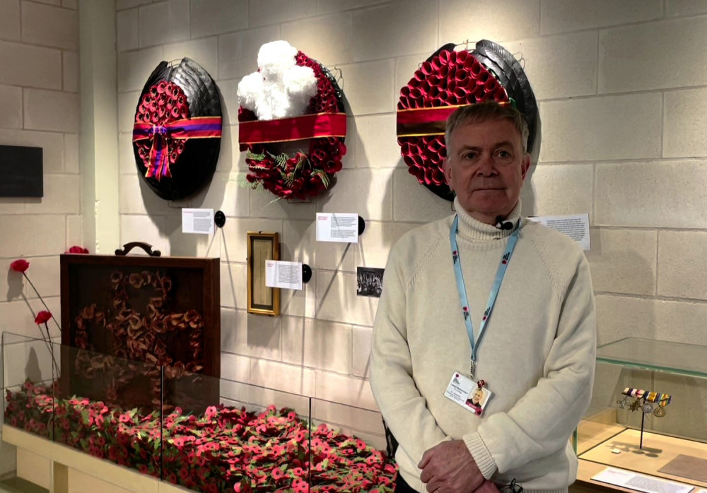 Poppy Factory host David Beaumont in front of the Royal wreaths Poppy Factory host David Beaumont in front of the Royal wreaths