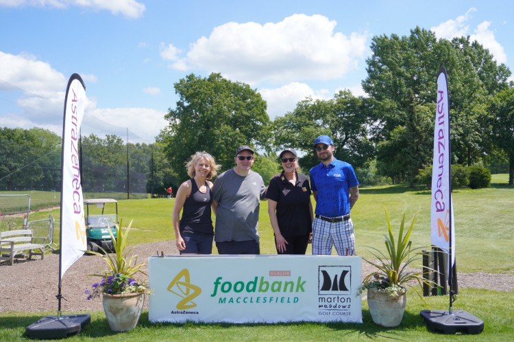 Left to right: Helen Sparks (AZ), Dan Blackman (Silklife Foodbank), Lisa Harrop (Marton Meadows golf club) and Mike Green (Marton Meadows PGA Pro). 