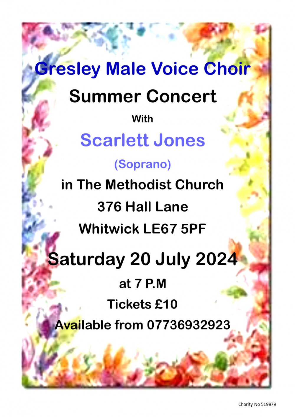 Gresley Male Voice Choir with Scarlett Jones summer concert at the Hall Lane Methodist Church, Whitwick near Coalville