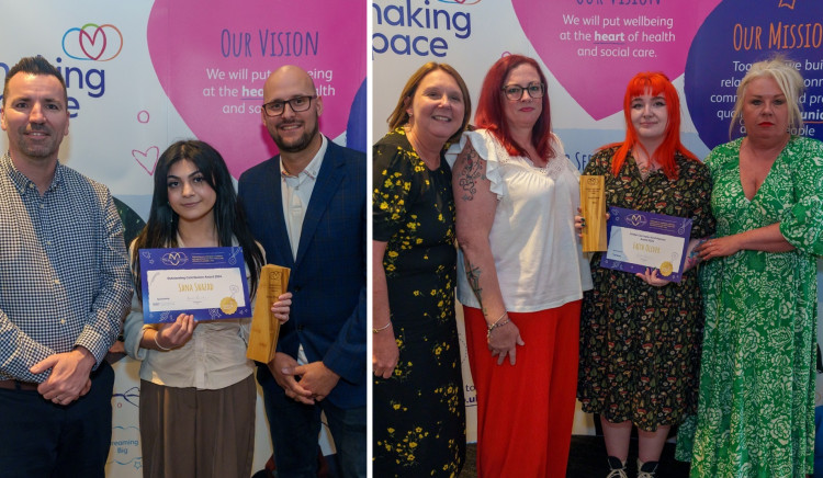 Local superstars Sana Shazad (left) and Faith Oliver (right) receiver their awards in recognition of their contribution to caring for locals across Stockport (Images - Making Space)