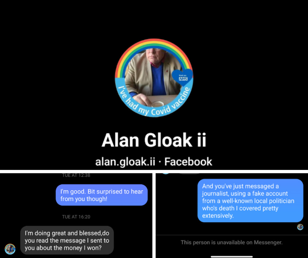 The scammer spoofed the profile of Councillor Alan Gloak, who passed in December last year. (photos: LL) 