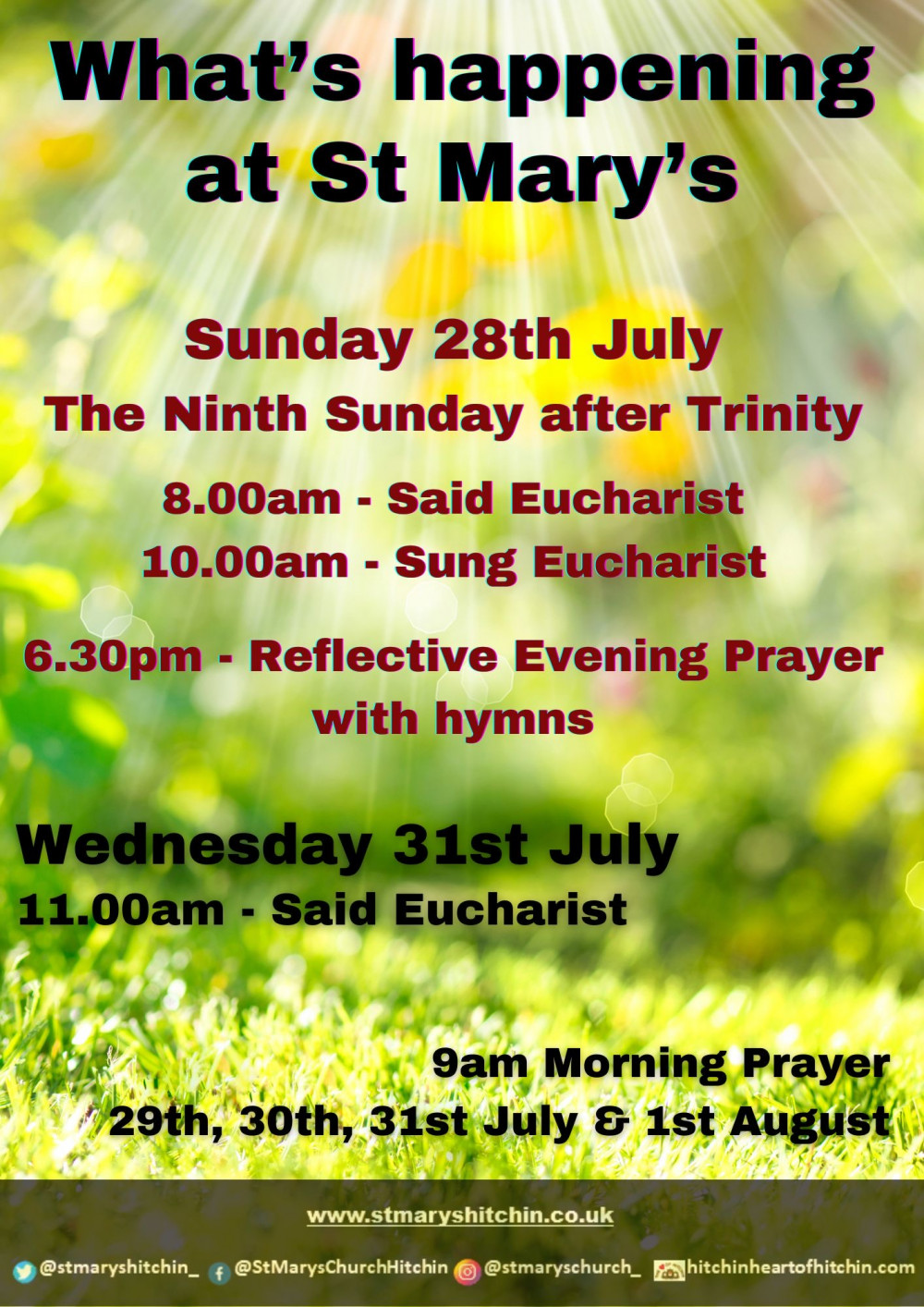 St Mary’s Church Services & Opening times this week St Mary’s Church Services & Opening times this week