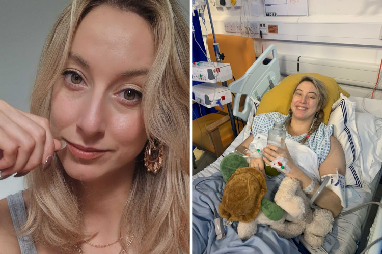 Abi Feltham from Richmond is now four years sober but symptoms mistaken for a caffeine withdrawal reveal she has a brain tumour (credit: SWNS).