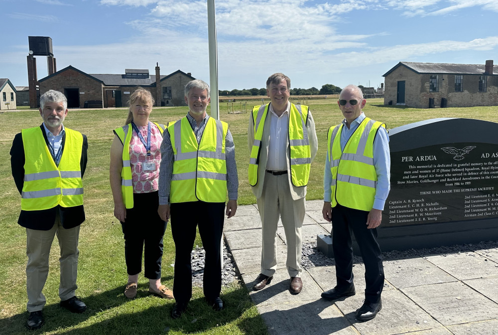 Pictured at the Aerodrome: Martyn Gill, Sarah Threlfall, Tony Calladine, John Whittingdale and Lord Mendoza (left to right).