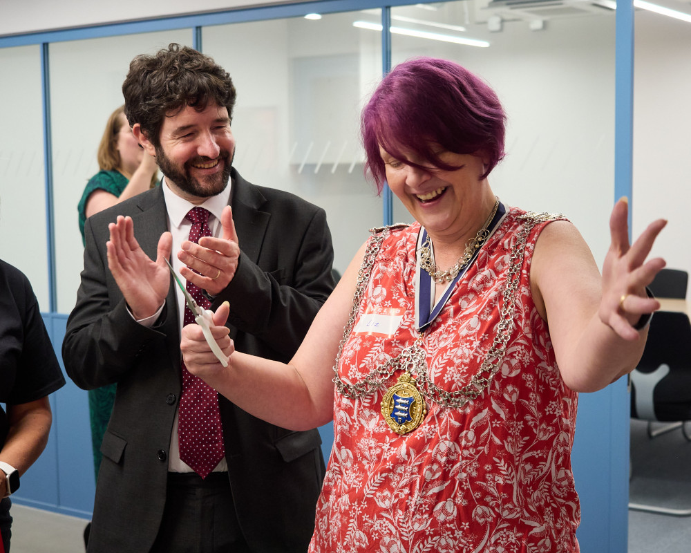 A new riverside co-working space designed to encourage entrepreneurship in the borough was opened at a ribbon-cutting ceremony by Mayor of Kingston Liz Green on Thursday evening, 25 July. (Photo: Oliver Monk)