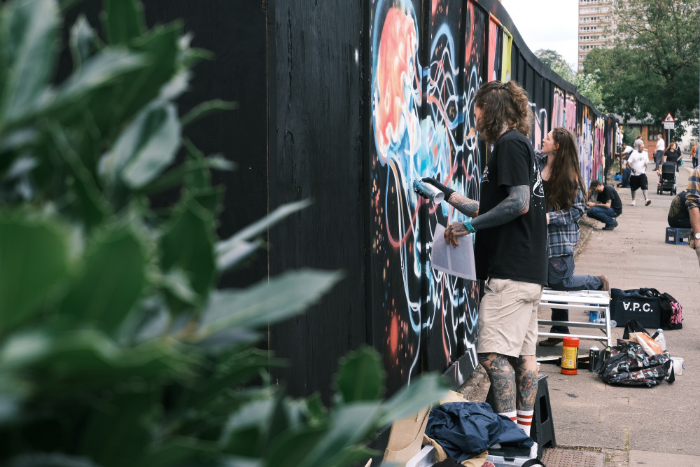 ArtJam took place in Hanley on Saturday 27 July and saw over 40 muralists transform the city centre (Stoke-on-Trent BID).