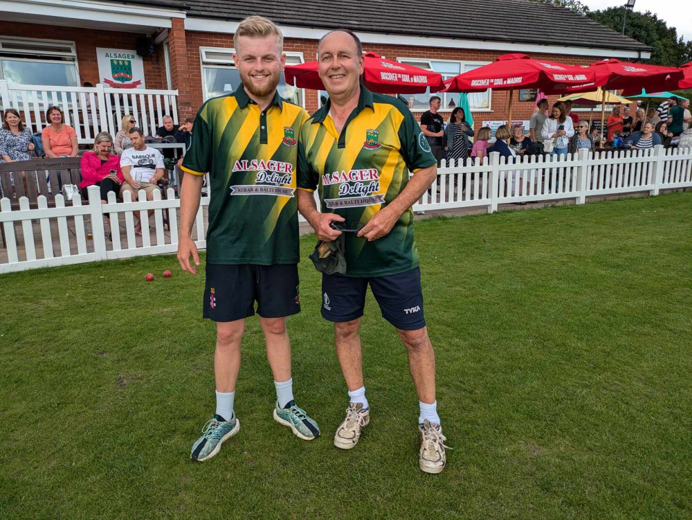 Alsager Cricket Club's first eleven player and right arm bowler Sam Goodwin with Alsager Cricket Club Club chairman, Alan Stancliffe at Friday's match. (Photo: Alsager CC)