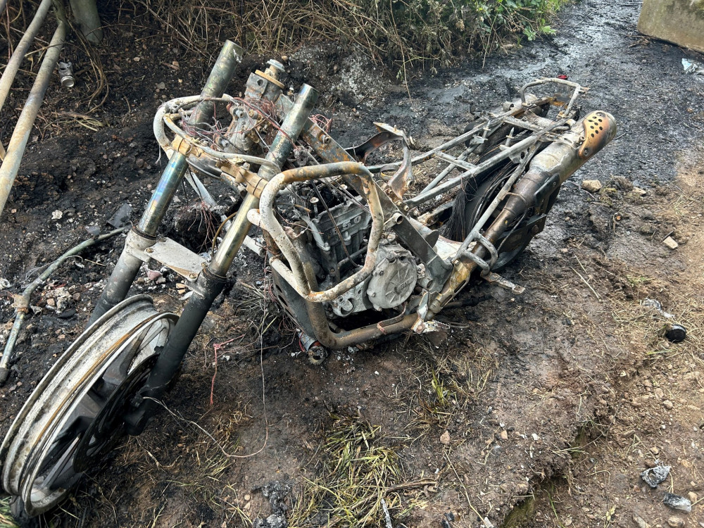 Police have released a photo of a burnt-out motorbike which was recently stolen. Photo: North West Leicestershire Police