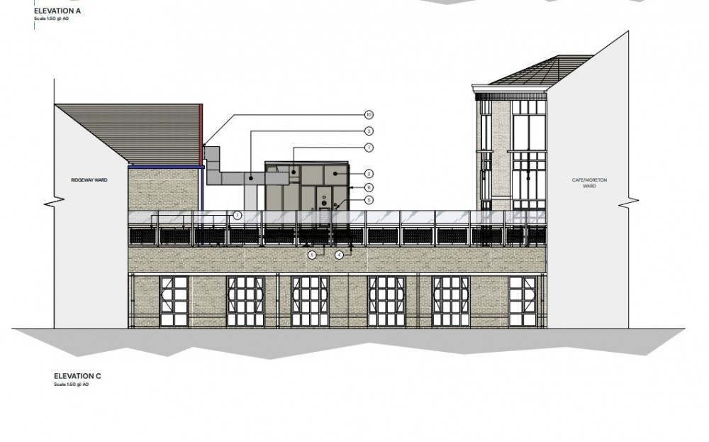 The hospital air handling unit as it will appear on the existing terrace)