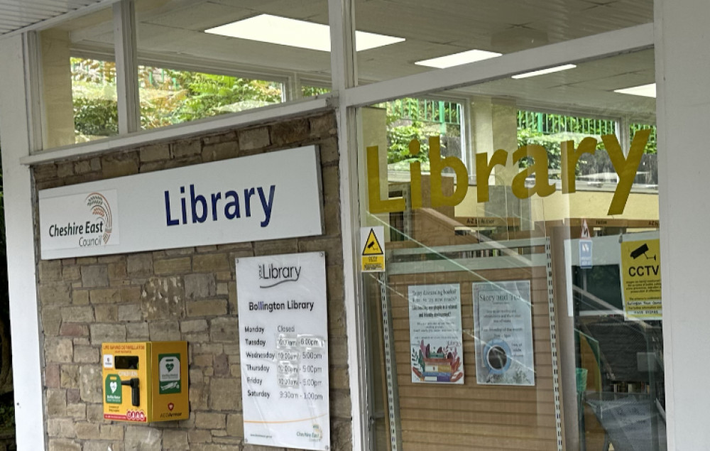 The current opening hours of Bollington Library pictured to the centre. 