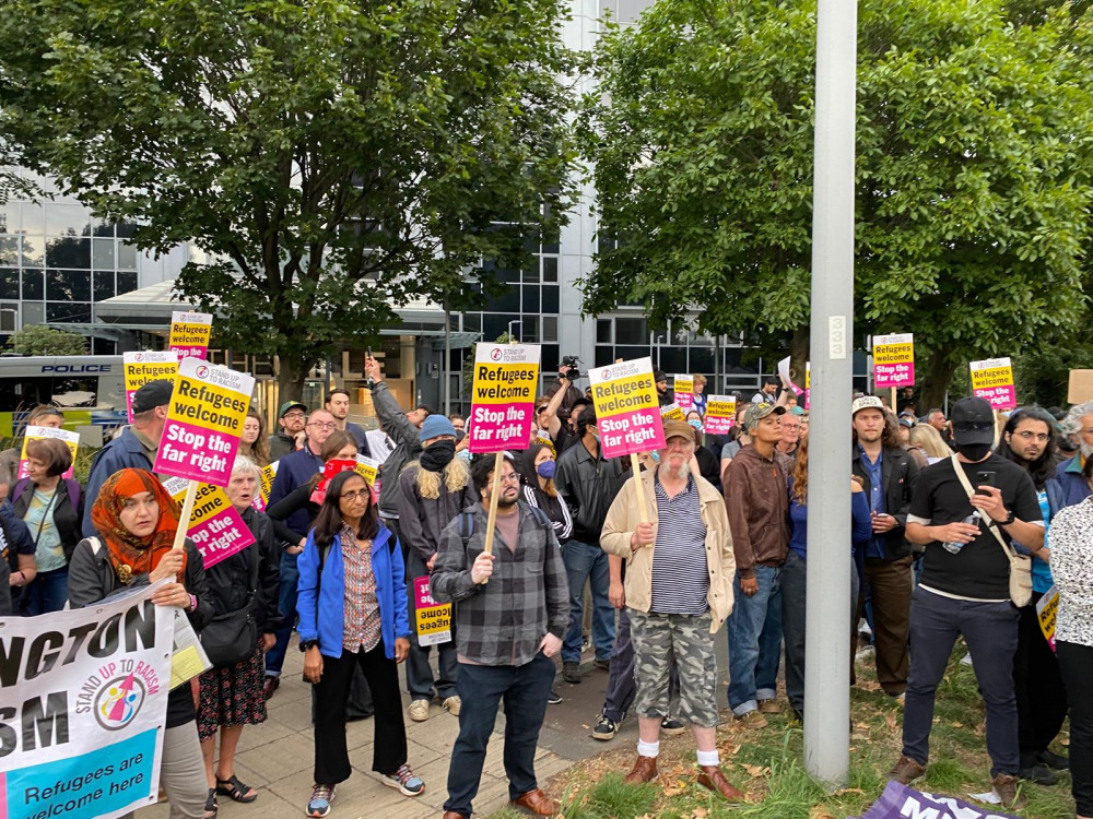 Stand Up To Racism protestors at Great West Road, Brentford on Wednesday, 7 August (credit: @HestonActionG). Stand Up To Racism protestors at Great West Road, Brentford on Wednesday, 7 August (credit: @HestonActionG).