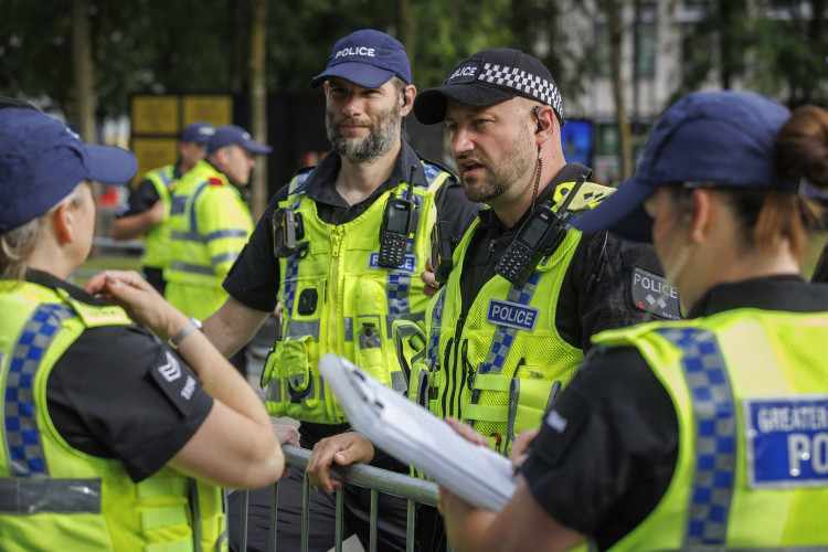 Counter protestors in Cheadle were praised by police for expressing their views in 'a peaceful and lawful manner' (Image - GMP)