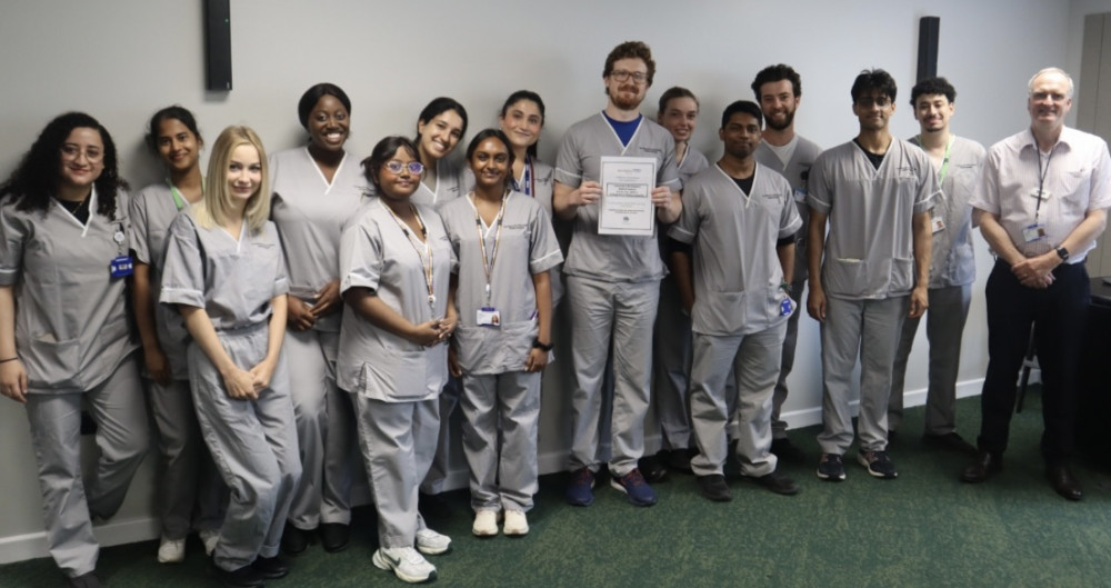 University of Buckinghamshire students presented with their Team of the Month award by Medical Director, Dr John Hunter. Congratulations! (Image - East Cheshire NHS Trust)