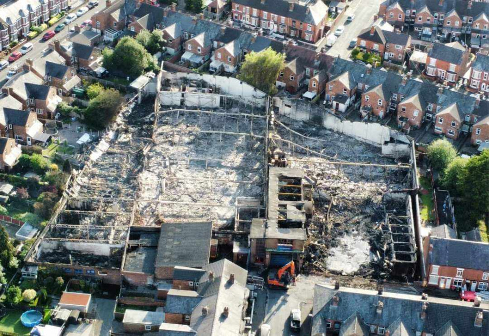 Three more people have been arrested on suspicion of arson, following a huge 48-hour blaze at the former Crewe printworks (Photo: Crewe Resident).