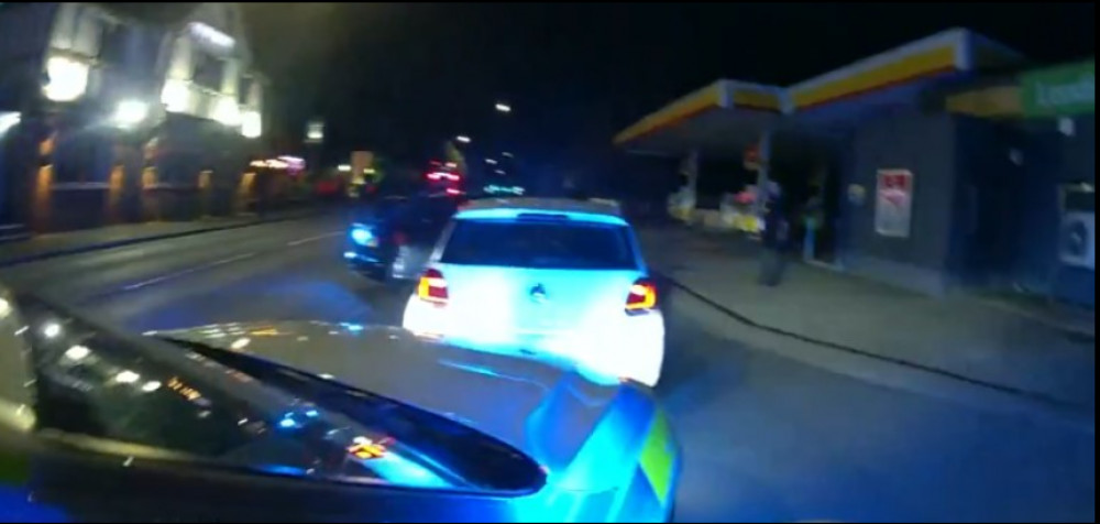 The car was brought to a stop outside the Shell garage on Warwick Road (image by Warwickshire Police) The car was brought to a stop outside the Shell garage on Warwick Road (image by Warwickshire Police)