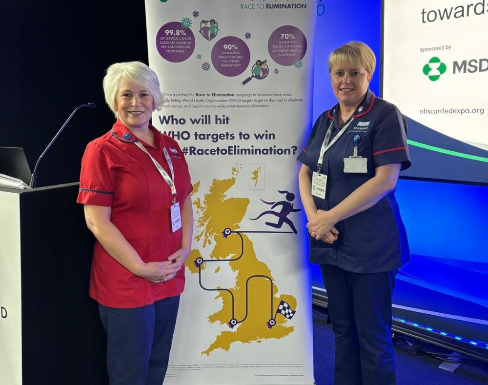 School nurse leaders Anne Marie Gallogly and Fran Jackson at the NHS ConfedExpo, which took place in central Manchester (Image - Stockport NHS Foundation Trust)