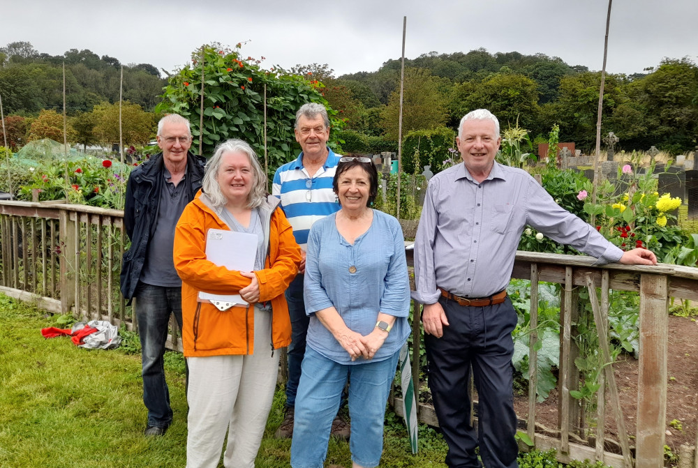 Councillors Colin Asbrey, Debbie Evans, Adrian the allotment rep, Anne Asbrey chair and Chris Franks