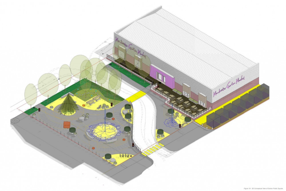 The new square for Gorton Market. Image: Halliday Meecham Architects