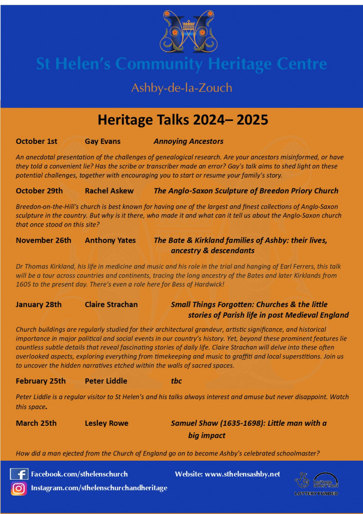 Heritage Talks Series at St Helen's Community Heritage Centre, Ashby de la Zouch