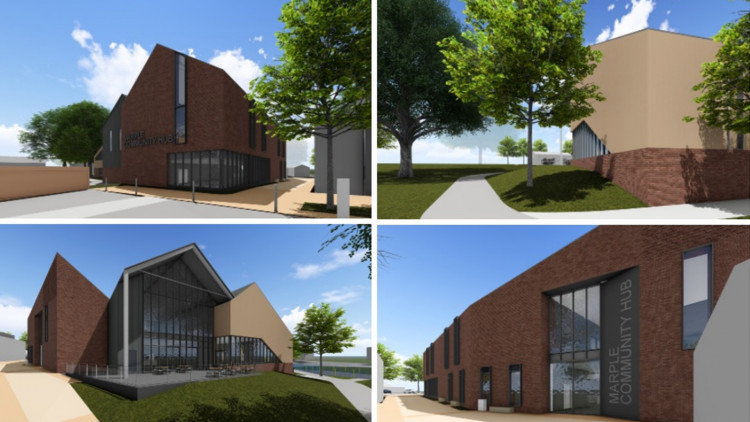 Plans for the new Marple Community Hub - featuring a fitness suite, library and swimming pool - have been approved (Images via Stockport Council)