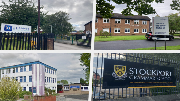 Students across Stockport are picking up their GCSE, BTec, and other level two results today (Images - Nub News / Google Maps)