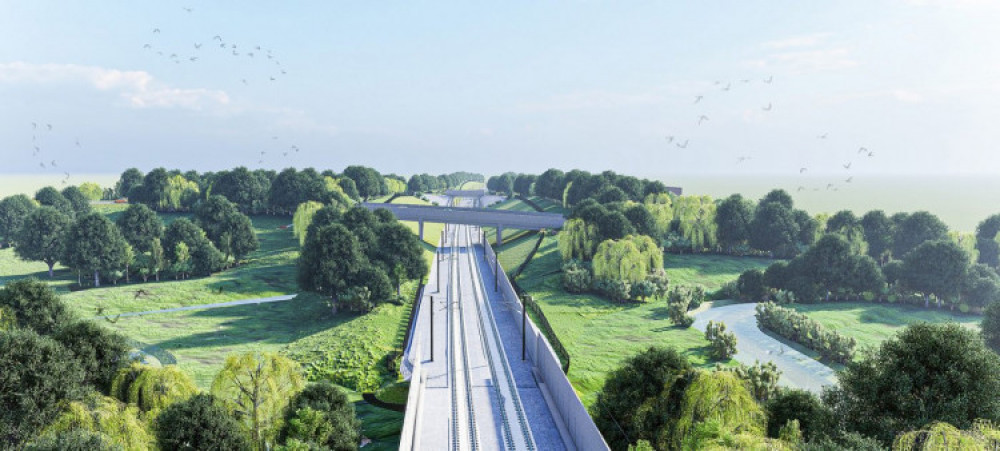 An artist's impression of the HS2 line to the north of Kenilworth (image via HS2)