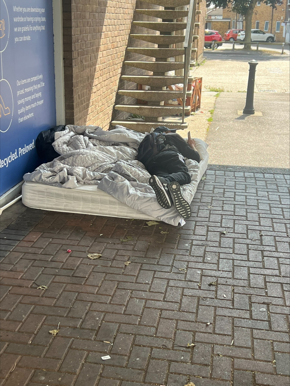 A rough sleeper in Corringham has caused concern to some.  