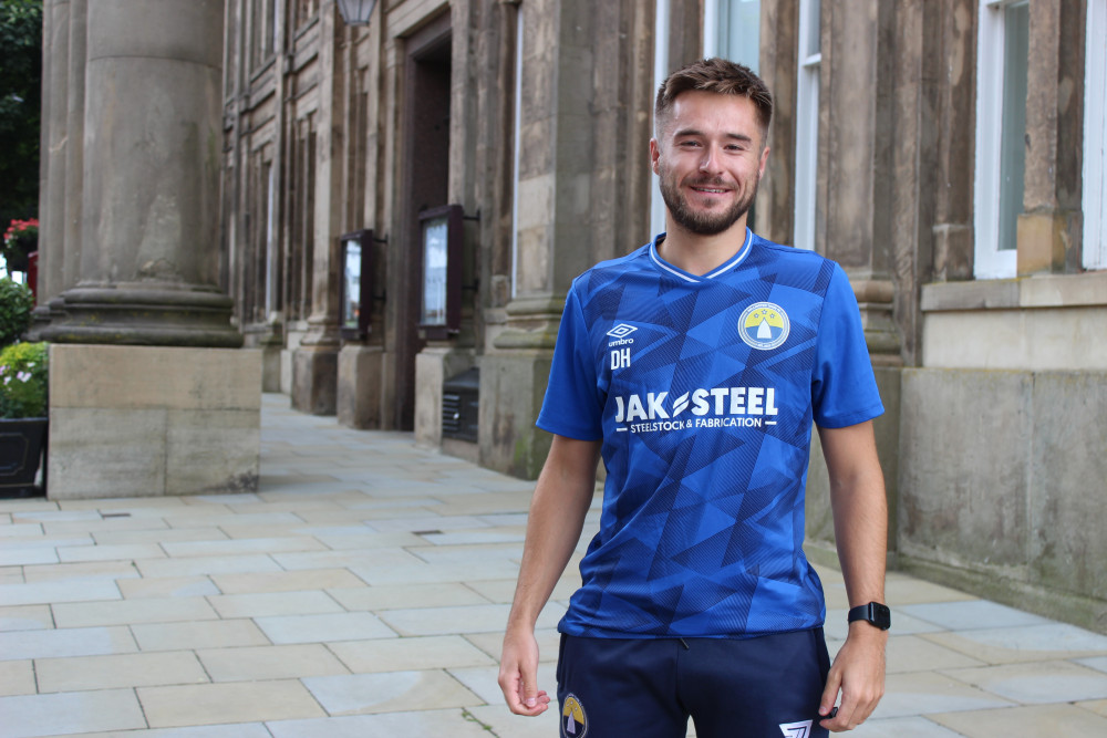 Declan Hanks, of Bollington Town FC, outside Macclesfield Town Hall. 