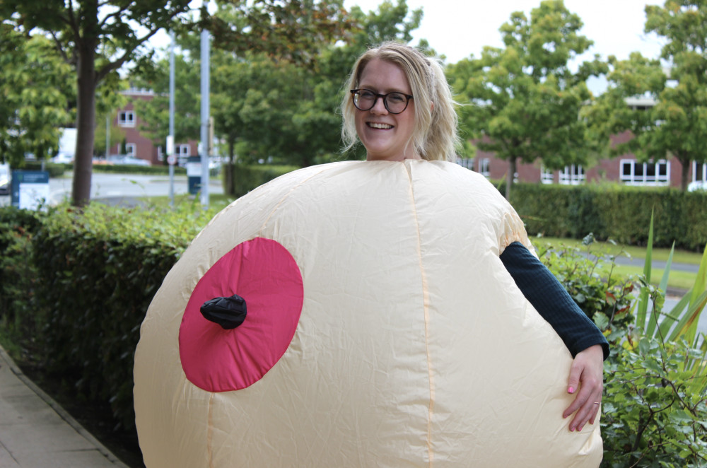 Kaite Crowther, from Tytherington, will take on a city-wide 10k walk in this costume, this weekend. (Image - Macclesfield Nub News)