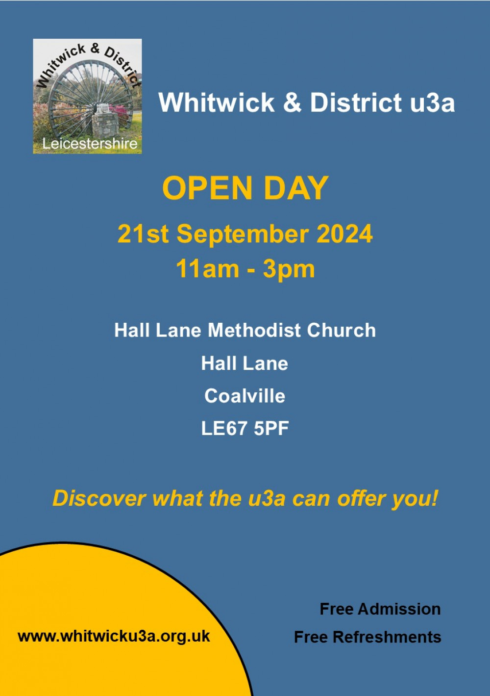 Whitwick & District u3a Open Day at Hall Lane Methodist Church, Hall Lane, Coalville