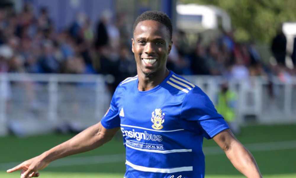 Manny Ogunrinde celebrates after scoring. Picture by Granty Williams. Manny Ogunrinde celebrates after scoring. Picture by Granty Williams.