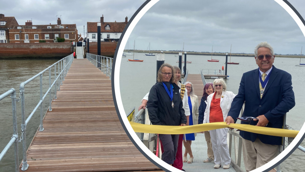 The pontoon is now officially opened! From left to right: Burnham Deputy Town Mayor Cllr Diane Carter, Burnham Town Mayor Cllr Fiona Clegg, Cllr Wendy Stamp, Cllr Vanessa Bell, Cllr Una Siddall-Norman, and Vice Chairperson of the District Council Cllr Ron Pratt. (