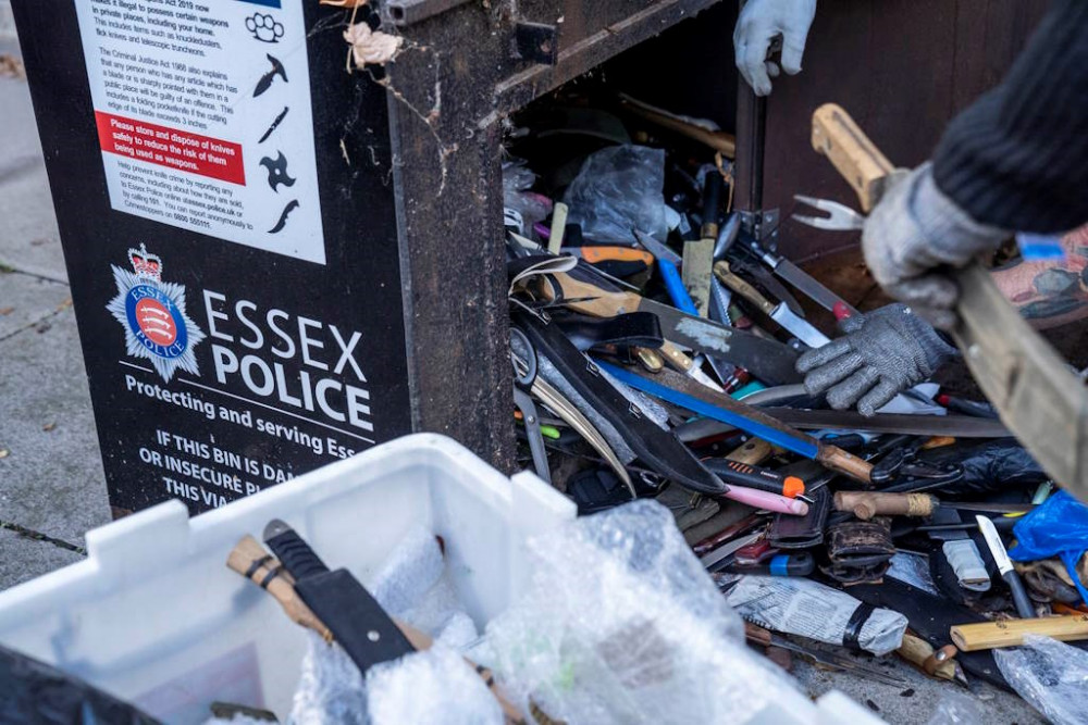 One of the knife bins being emptied.