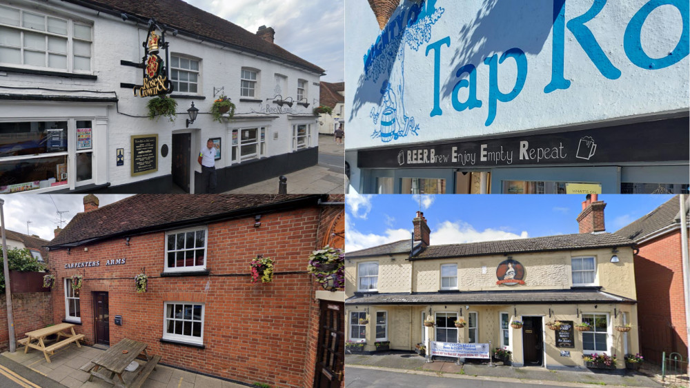 The four Maldon pubs included in CAMRA's Good Beer Guide 2025. (Photos: Google Street View and Gill Crawford)