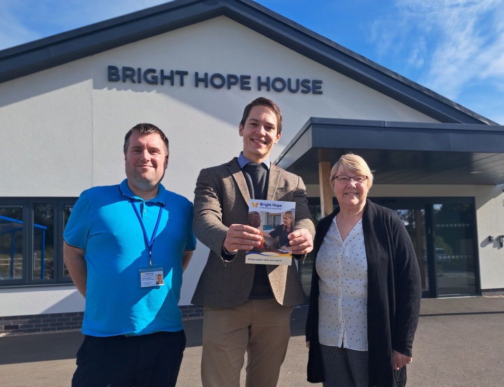 (L-R) Matt Buckley, Care Services Manager at Bright Hope; Guy Bennett, Hinckley & Rugby Building Society; Jan Shepherd, charity Trustee. Photo: Supplied