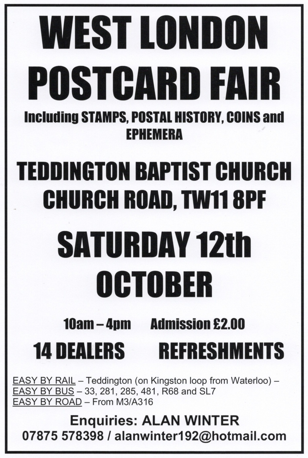 WEST LONDON POSTCARD FAIR WEST LONDON POSTCARD FAIR