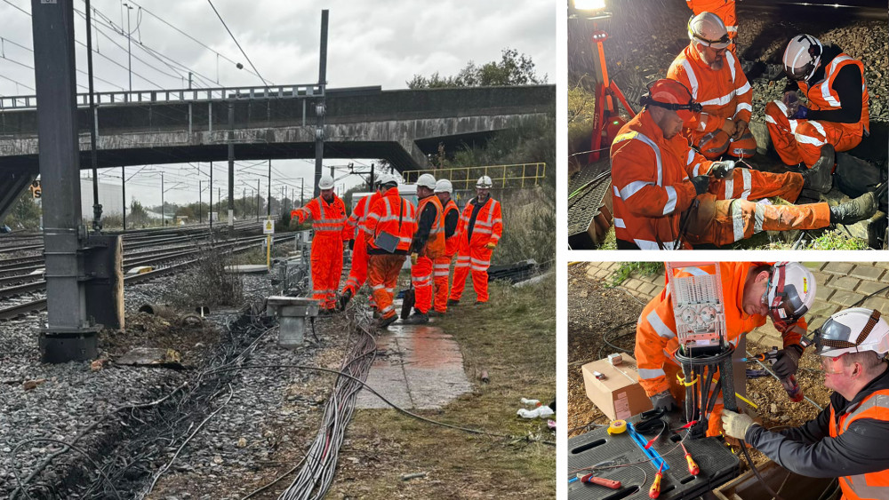 A train driver alerted Network Rail’s control centre about flames beside the railway at 12.30pm on Wednesday (image via Network Rail)