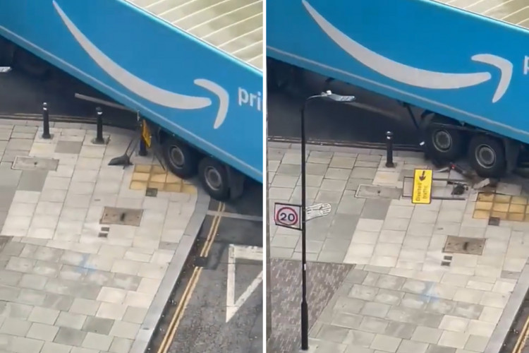 An Amazon truck driver ran over bollards on the junction of Osborne Road and Bollo Lane, Acton on 10 October (credit: Ben Mason).