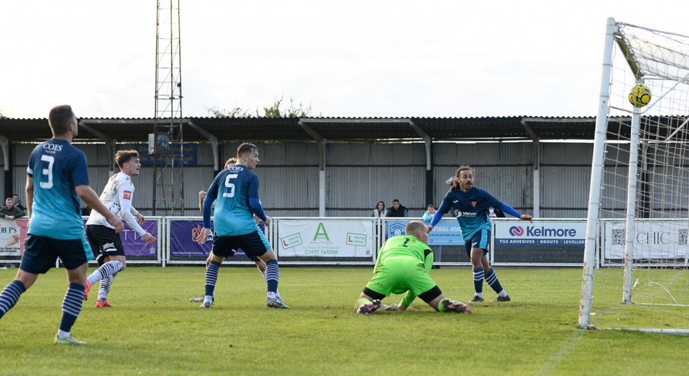 Alex Hernandez was alert to head a rebound off the frame for Saturday's winning goal. Picture Paul Bocking (InFocus Photos).