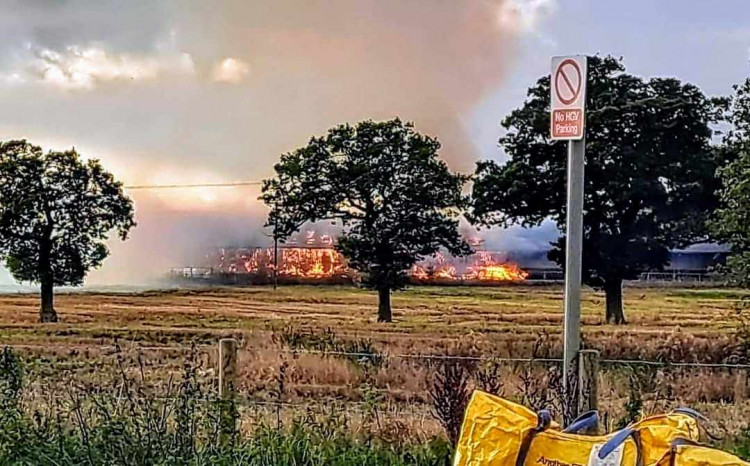 On Saturday 12 October, emergency services received reports of a huge barn blaze off Middlewich Road, Leighton (Photo: Nantwich Community).
