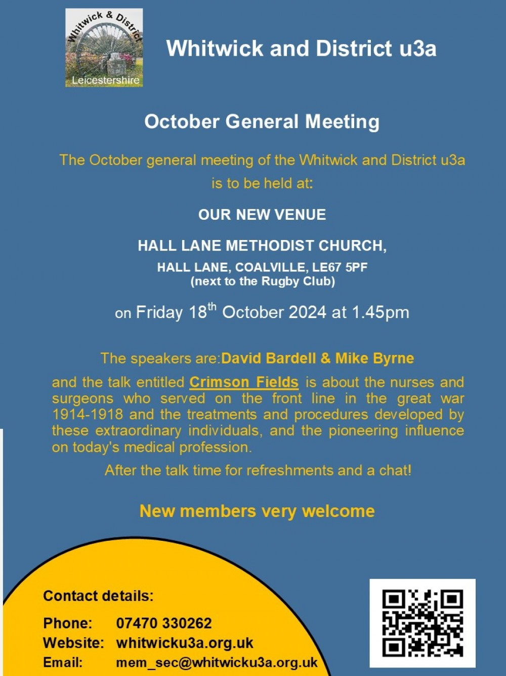 Whitwick & District u3a General Meeting at Hall Lane Methodist Church, Hall Lane, Coalville