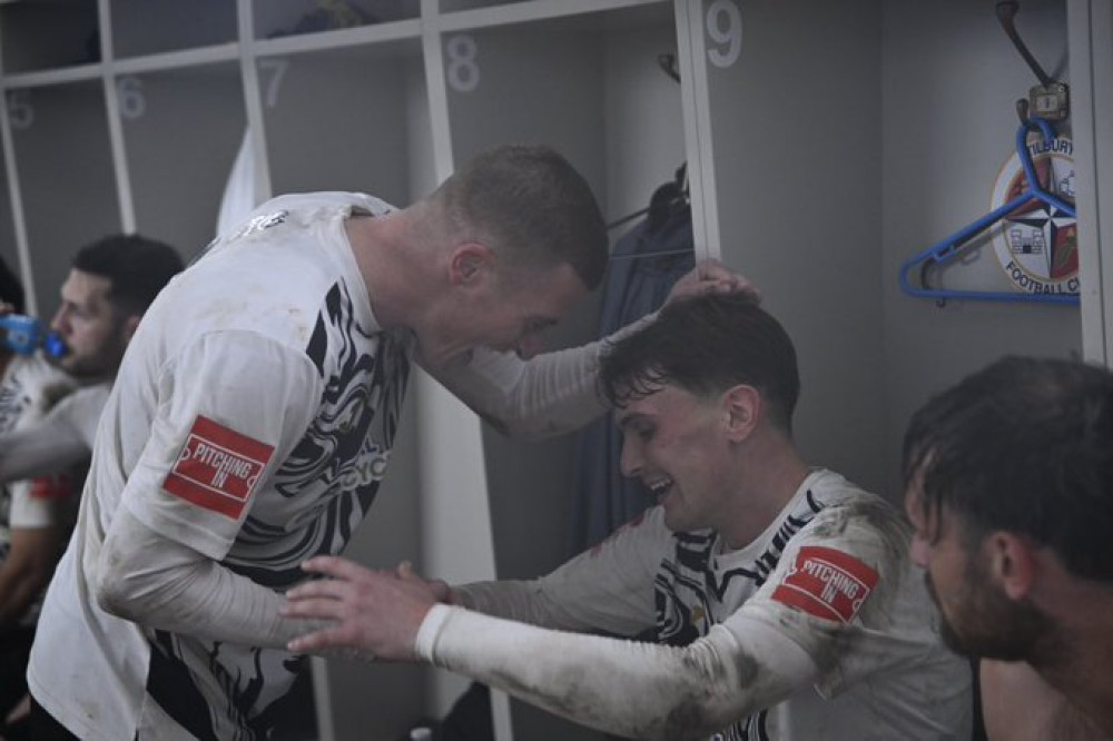 Goalscorers celebrate. Sam Bantick and Alex Hernandez after the match. 