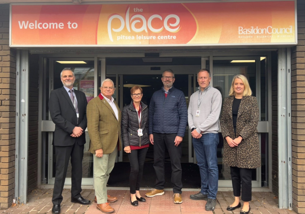 From left: Jamie Andrews, Director of Capital Development and Strategic Estates at Mid and South Essex NHS Foundation Trust, Cllr Mark Durham, Essex County Council Cabinet Member for The Arts, Heritage and Culture, Cllr Patricia Reid, Basildon Borough Council Ward Member, Cllr Mike Baker, Basildon Borough Council Ward Member, Cllr Christopher Hilleard, Basildon Borough Council Ward Member and Katie Arnold, Portfolio Director for Commercial at Mid and South Essex NHS Foundation Trust.