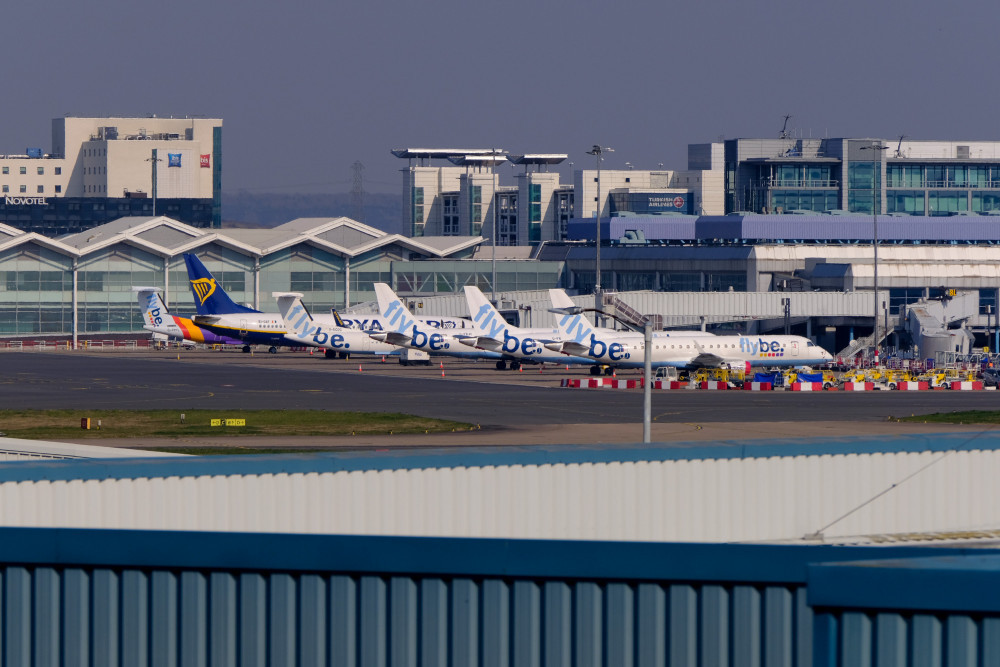 Flights were grounded at Birmingham Airport this afternoon (image via SWNS)