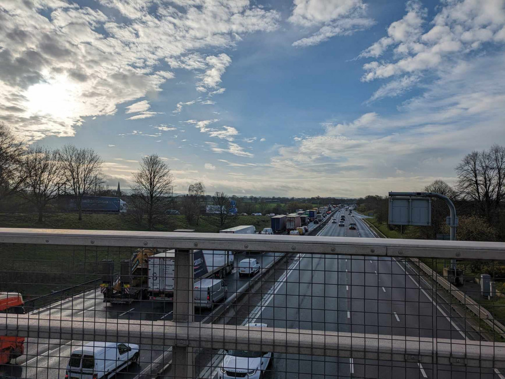 Police are trying to trace a car which failed to stop after hitting a traffic management crew member who was implementing a closure of lanes one and two on the M6 northbound. (Photo: Nub News)