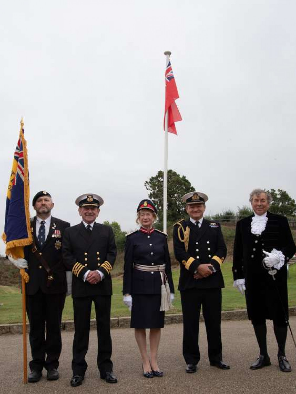 Left to right: Royal British Legion standard bearer Adam Lowe, Captain Bob Strick, Lord Lieutenant of Rutland Dr Sarah Furness, Commodore Robert Bellfield, High Sherriff of Rutland David Wood.