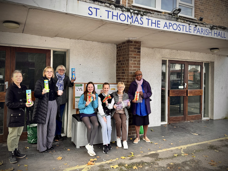 Members of the community at the drop-off point