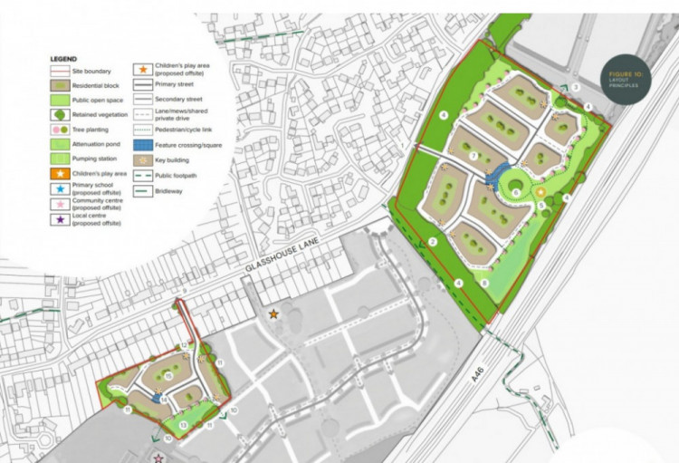 Bloor Homes has applied for outline planning permission to build 200 homes on Glasshouse Lane (image via planning application)