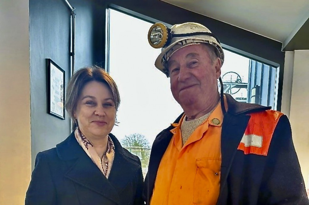 Amanda Hack met retired Leicestershire Miner Bryan Hallam, at Snibston Colliery during her election campaign. Photo: Supplied